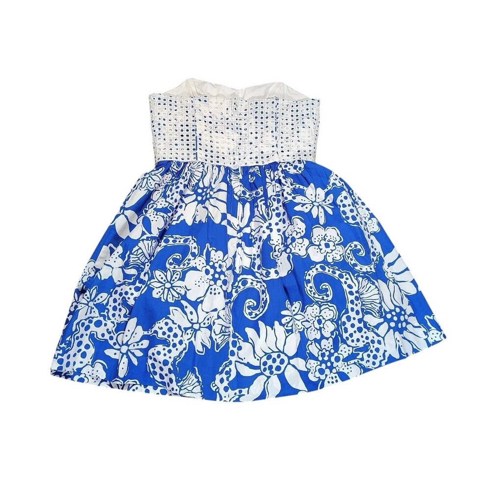 Lilly Pulitzer Ferris Floral Print Dress Size 8 Eyelet Corset Strapless Beachy - Picture 2 of 9